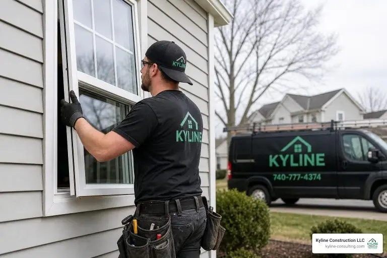 window contractor installing double-hung window in Central Ohio home