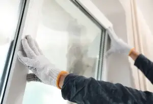 Kyline Construction installer safely positioning a casement window during installation
